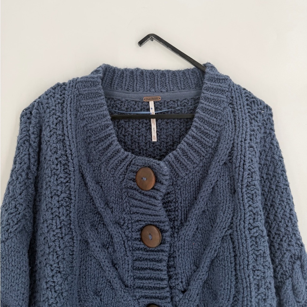Free People Bonfire Chunky Knit Open Weave Button Front Cardigan In Metropolis